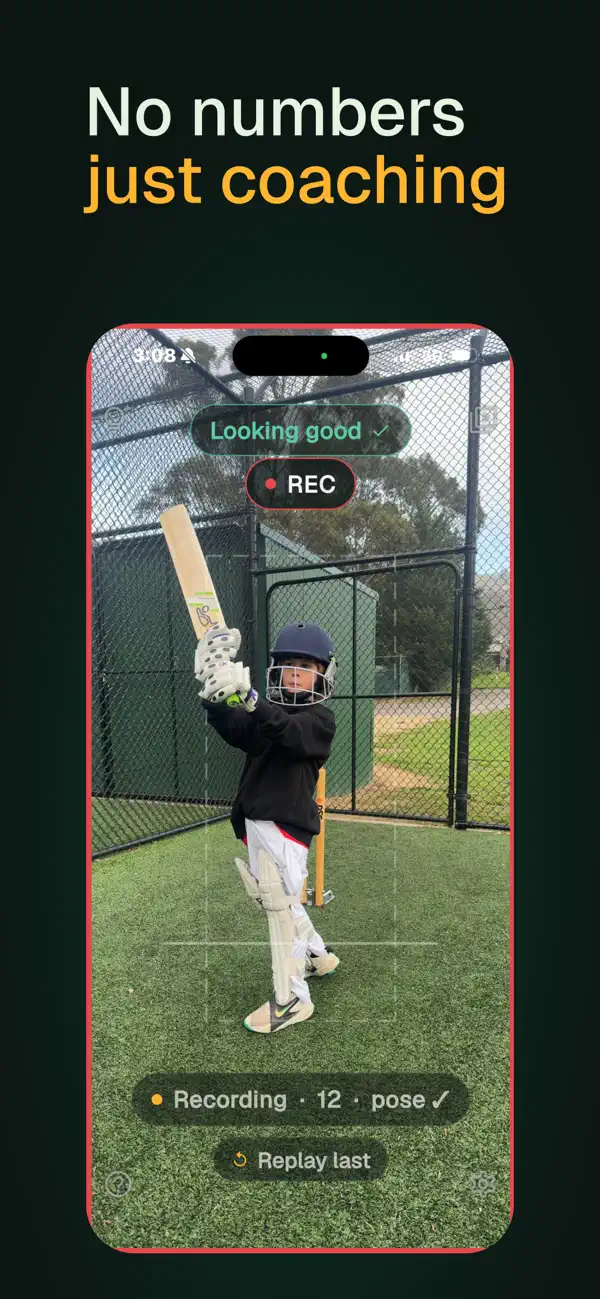 No numbers, just coaching — real Sticks capture screen recording a batter at the net