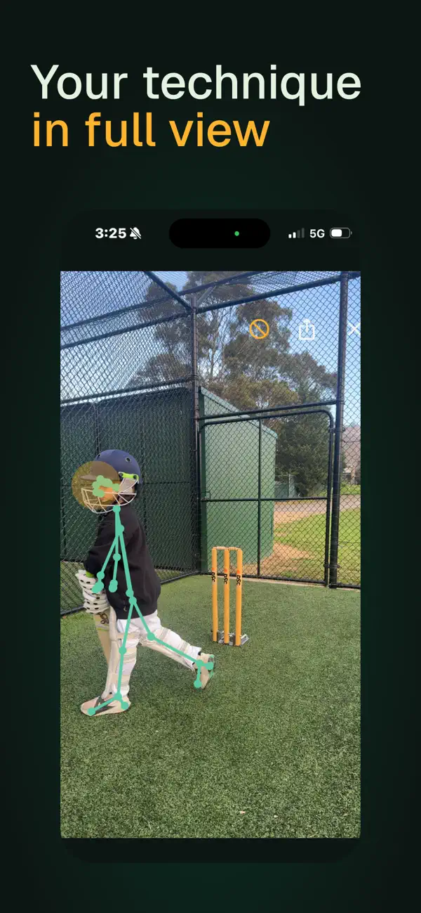 Your technique in full view — slow-motion replay with the pose skeleton overlay